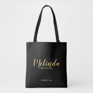 Modern Script Black&Gold Personalised Bridesmaids Tote Bag
