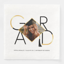Modern Script Black & Gold Tassel Grad Photo Frame
