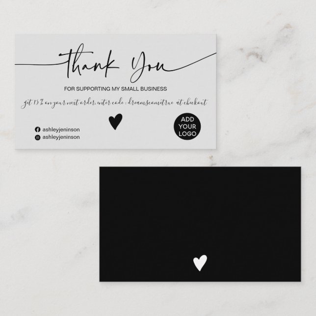 Modern script black grey order thank you business card (Front/Back)