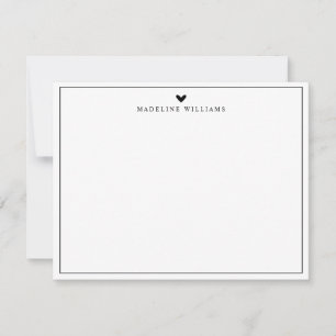 Modern Script Black Heart Border Monogram Card