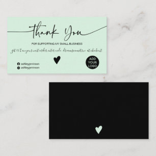 Modern script black mint green order thank you business card