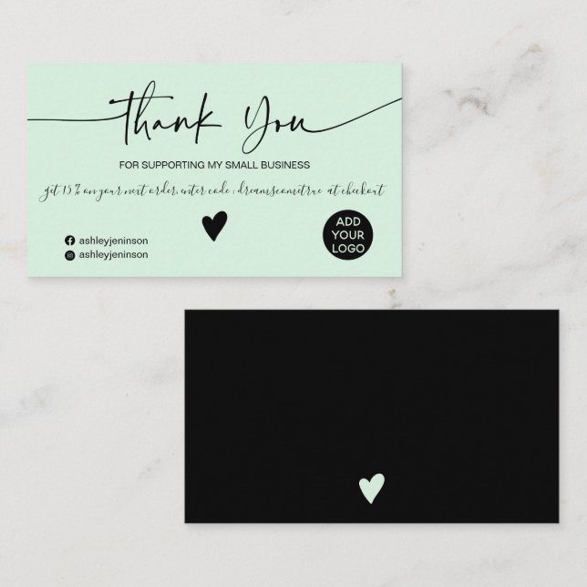 Modern script black mint green order thank you business card (Front/Back)