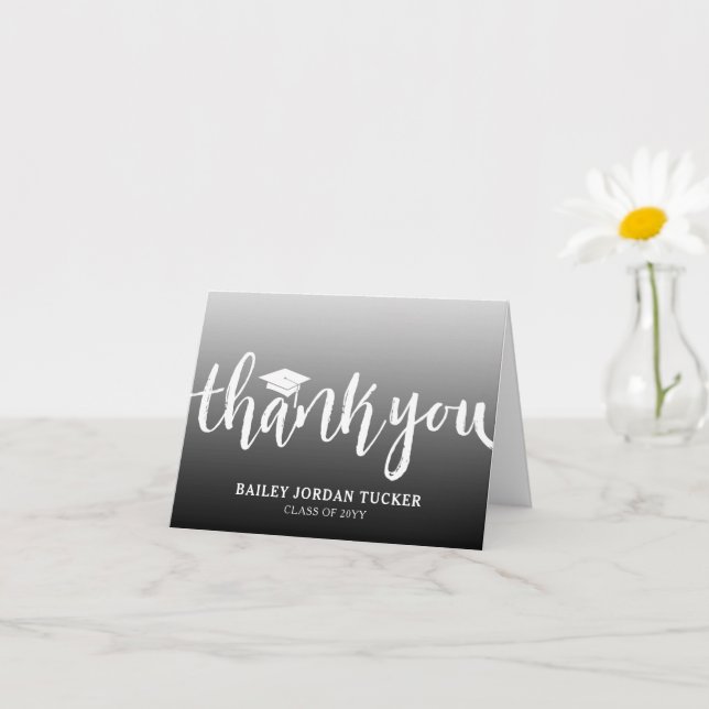Modern Script Black Ombre Graduation Thank You Card (Small Plant)