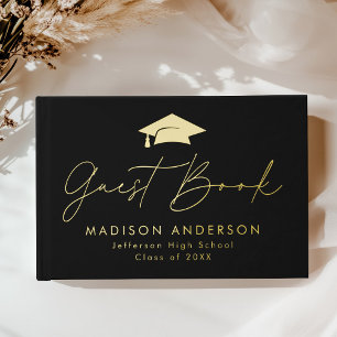 Modern Script Black Photo Graduation Guest Book