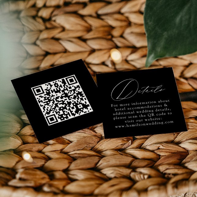 Modern Script Black QR Code Wedding Details Enclosure Card (Creator Uploaded)