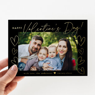 Modern Script Black Valentine's Day Photo Foil Holiday Card