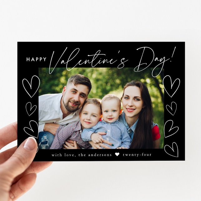 Modern Script Black Valentine's Day Photo Holiday Card (Creator Uploaded)