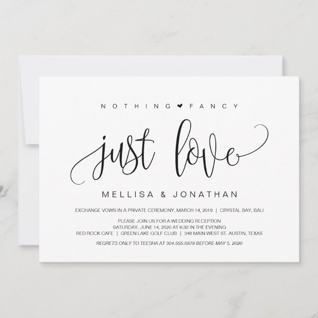 Modern Script, Black, Wedding Elopement Invitation (Front)