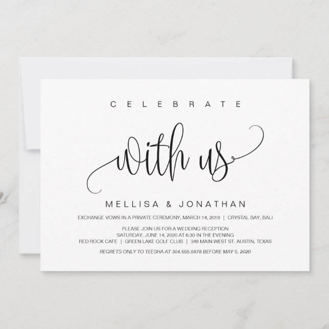 Modern Script, Black, Wedding Elopement Invitation (Front)