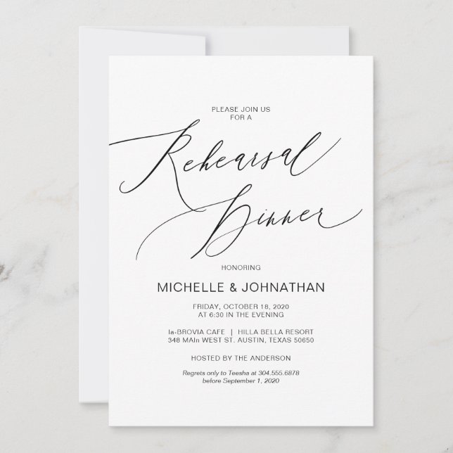 Modern Script, Black, Wedding Rehearsal Dinner Invitation (Front)