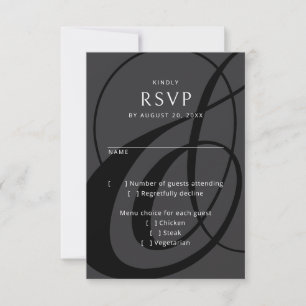 Modern Script Black White Ampersand Wedding RSVP Card