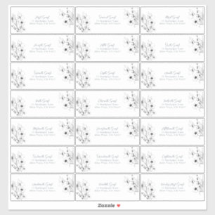 Modern Script Black White Floral Guest Address