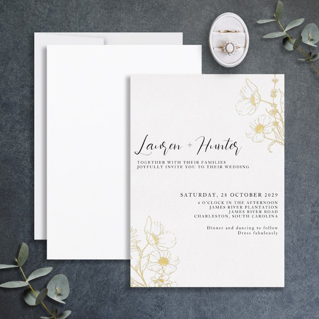 Modern Script Black White Floral Wedding Gold (Creator Uploaded)