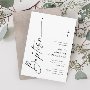 Modern Script Black & White Gender Neutral Baptism Invitation