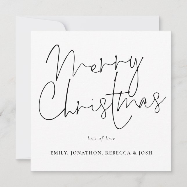 Modern Script Black White Merry Christmas Card (Front)