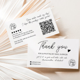 Modern script black white order logo thank you qr  business card