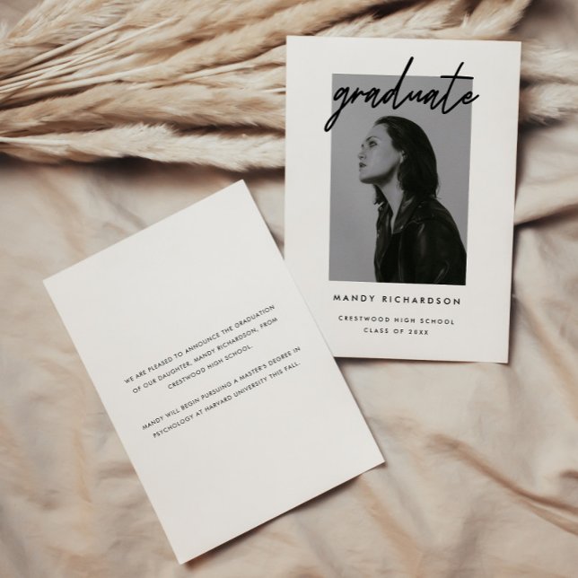 Modern Script Black & White Photo Graduation Announcement (Creator Uploaded)
