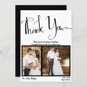 Modern Script Black White Photo Picture Thank You Invitation