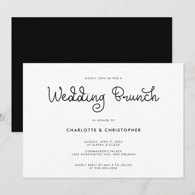 Modern Script Black White Post Wedding Brunch Invitation (Front/Back)