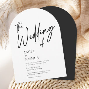 Modern Script Black White Simple Wedding Arch Invitation