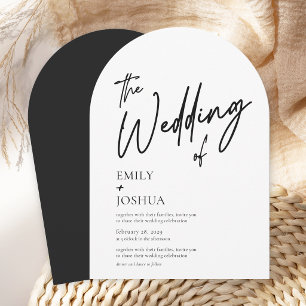 Modern Script Black White Simple Wedding Invitation