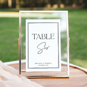 Modern Script Black & White Table Number 6