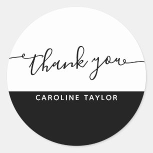 Modern Script Black & White Thank You Classic Round Sticker