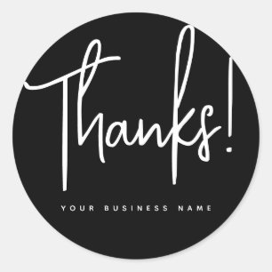 Modern script black white thank you  classic round sticker