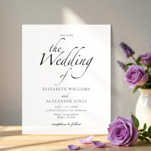 Modern Script Black & White Wedding Invitation