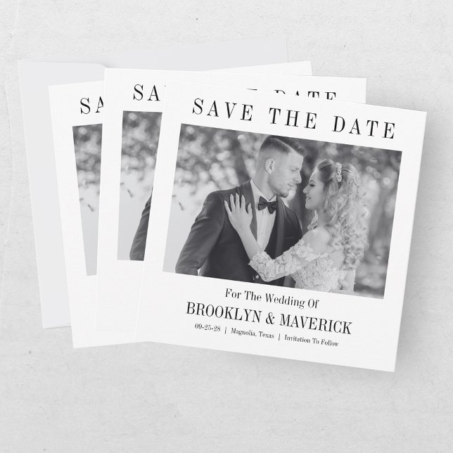 Modern Script Black White Wedding Photo Save The Date (Creator Uploaded)