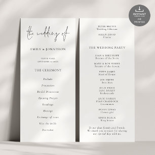 Modern Script Black White Wedding Program Invitation