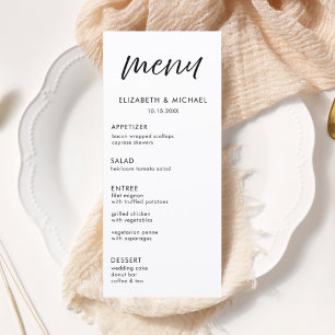 Modern Script Black & White Wedding Reception Menu