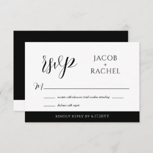 Modern Script Black & White Wedding RSVP Card