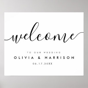 Modern Script Black White Wedding Welcome Sign