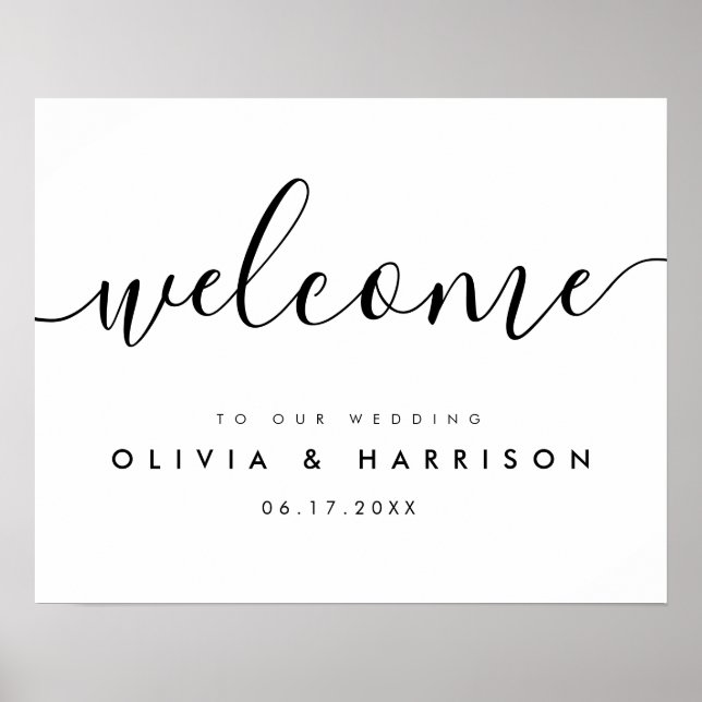 Modern Script Black White Wedding Welcome Sign (Front)