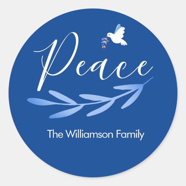 Modern Script Blue and White Holiday Classic Round Sticker (Front)