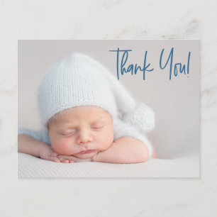 Modern script blue baby Boy Photo baby shower Postcard