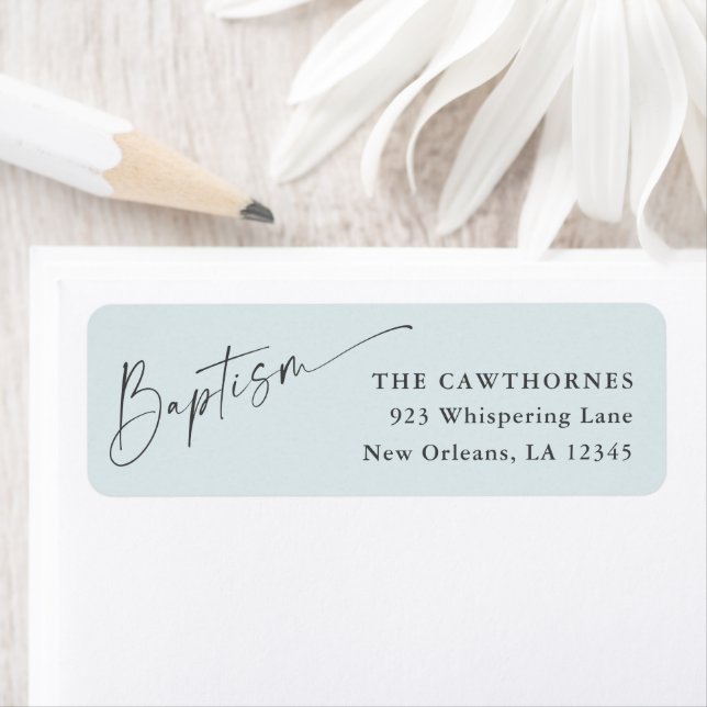 Modern Script Blue Baptism Return Address (Insitu)