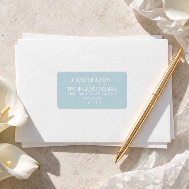 Modern Script Blue Citrus Monogram Wedding Label (replace only the return address label with this attached label)