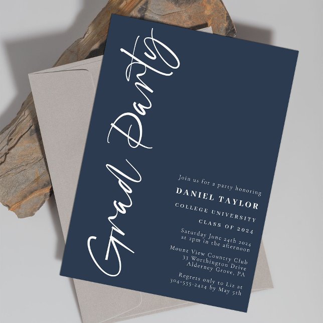 Modern Script Blue Graduation Party Invitation (Creator Uploaded)