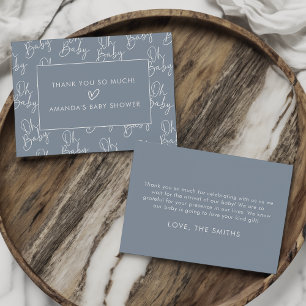 Modern Script Blue Oh Baby Simple Baby Shower Flat Thank You Card