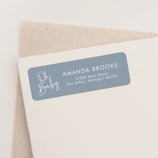Modern Script Blue Oh Baby Simple Return Address (Creator Uploaded)