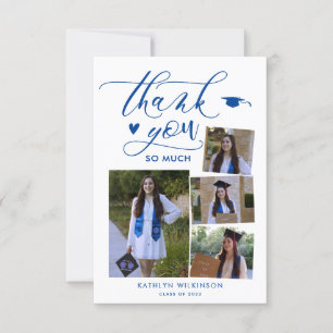 Modern Script Blue Photo Graduation Thank You Card