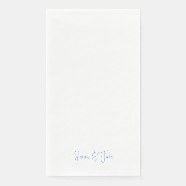 Modern Script Blue Text White Wedding Napkin (Front)
