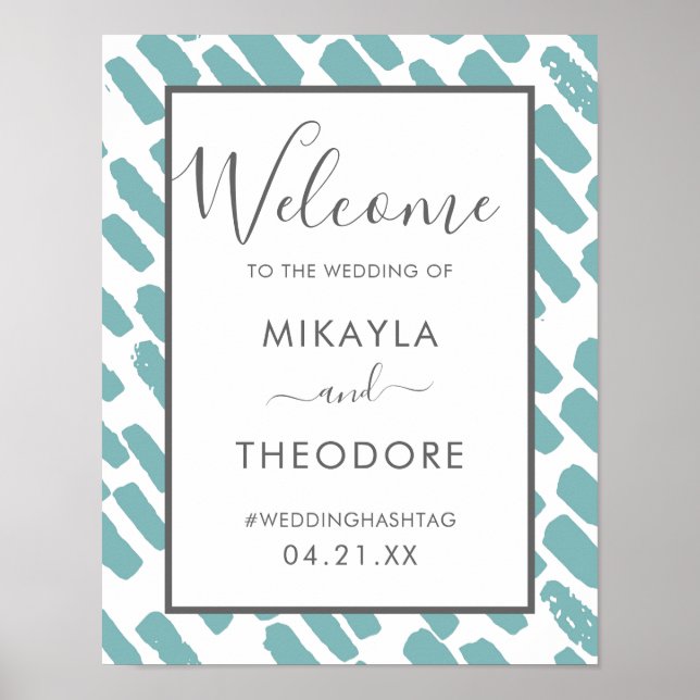 Modern Script Blue Wedding Welcome Sign (Front)