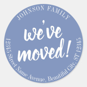 Modern Script Blue We've Moved New Address Classic Round Sticker