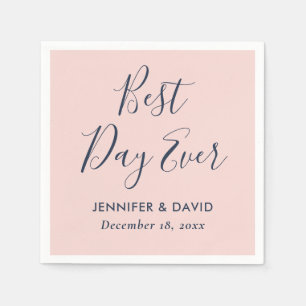 Modern Script Blush and Navy Blue Wedding Napkin