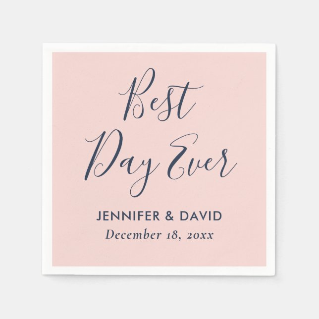 Modern Script Blush and Navy Blue Wedding Napkin (Front)