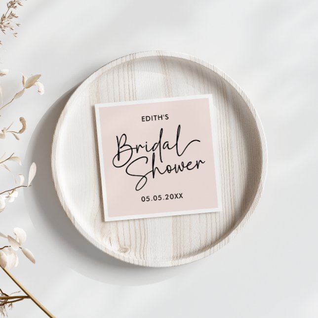 Modern Script blush Handwritten Bridal Shower Napkin (Modern Handwritten signture like Script bridal shower)