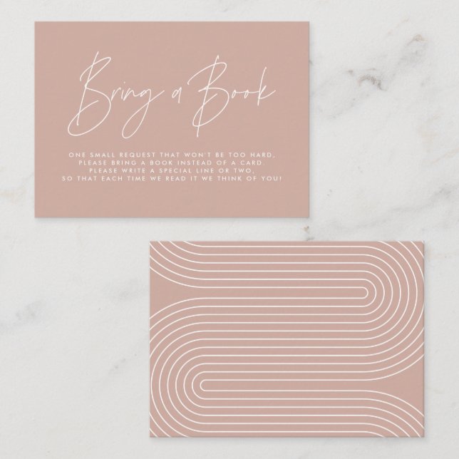 Modern script blush pink baby shower bring a book  card (Front/Back)